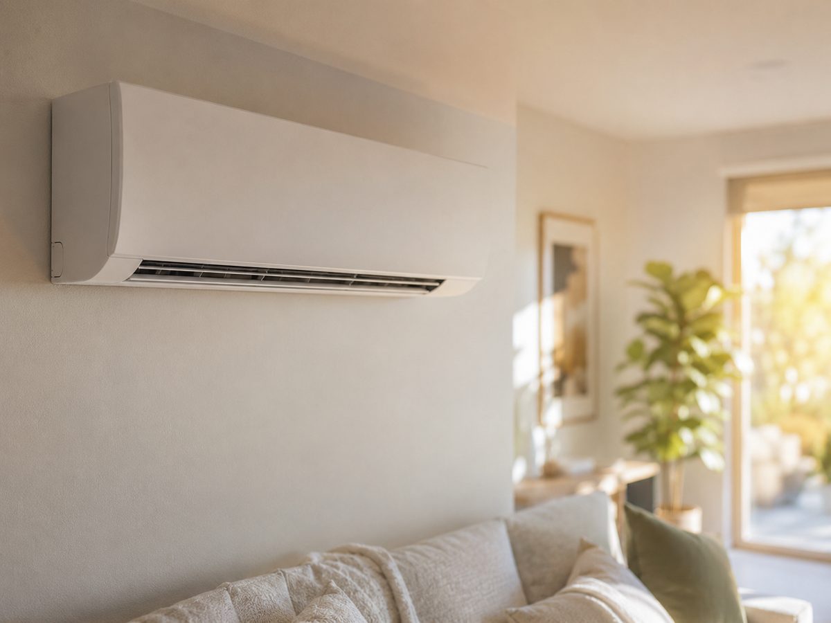 Split-system air conditioner in a living room