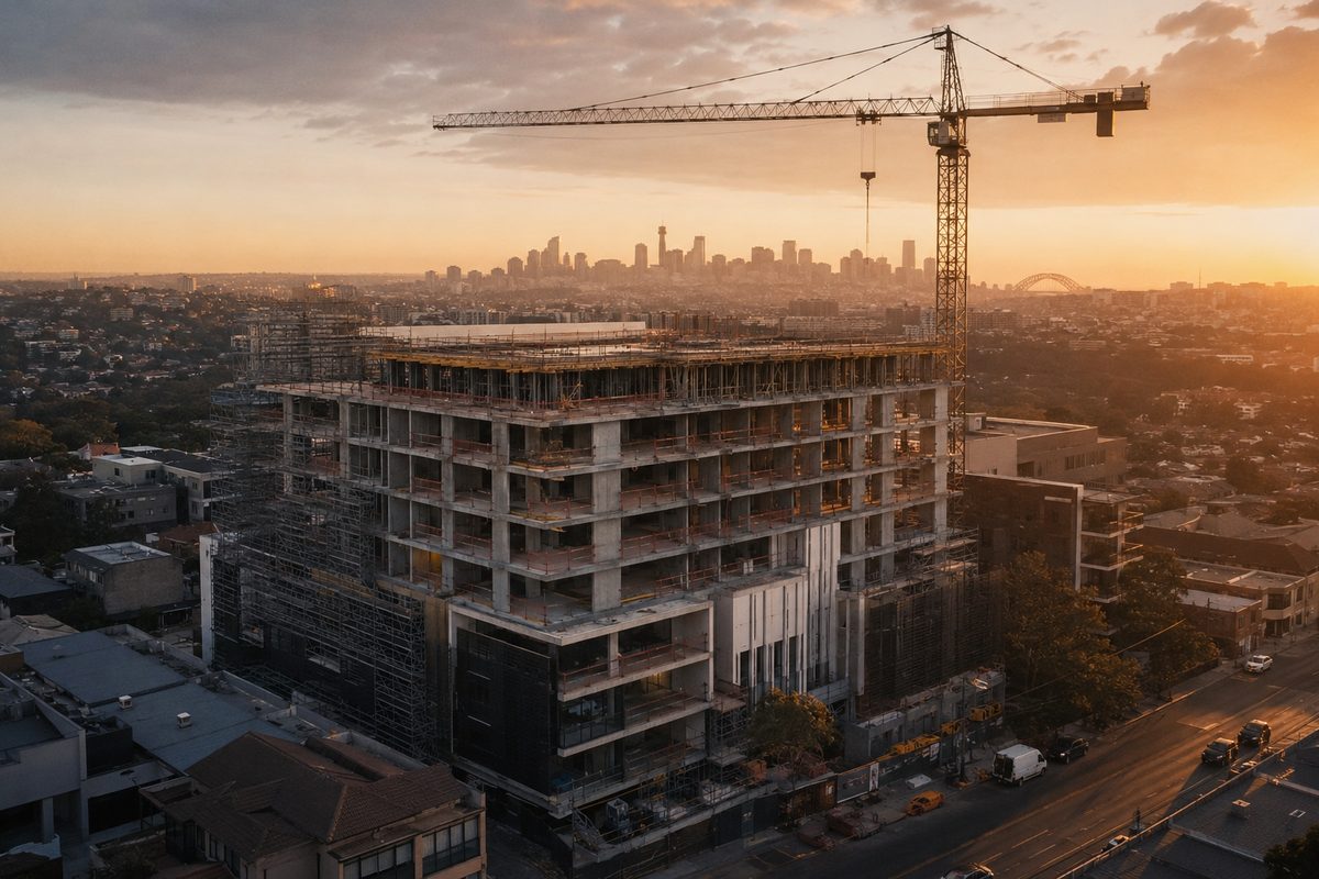 Aerial of a strata apartment block under construction
